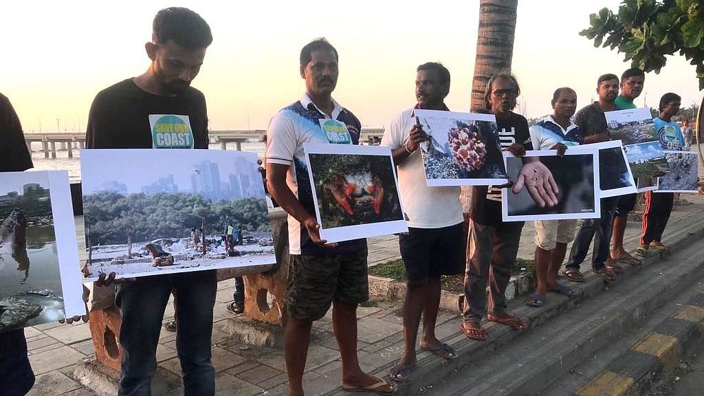 Fishermen protest against the Coastal Road project.