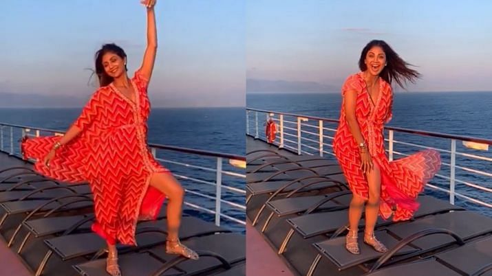 Shilpa Shetty shared a video of her on a cruise.