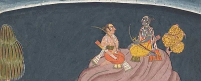 Rama and Lakshmana Search for Sita (detail), ca. 1690–1710. From the dispersed Shangri Ramayana (Style II), India, Punjab Hills, kingdom of Jammu (Bahu). Ink, opaque watercolor, and silver on paper. The Metropolitan Museum of Art, New York, Purchase, Cynthia Hazen Polsky Gift, 1999 (1999.400). (Photo Source: Courtesy The Metropolitan Museum of Art)