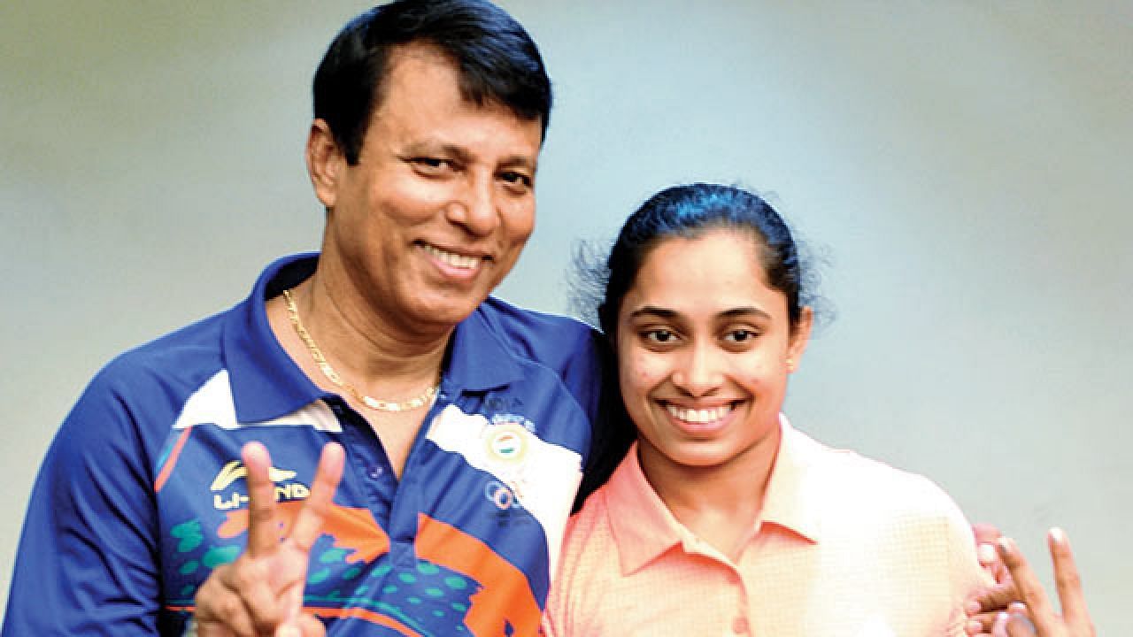 File picture of Dipa Karmakar with her coach Bisweswar Nandi.