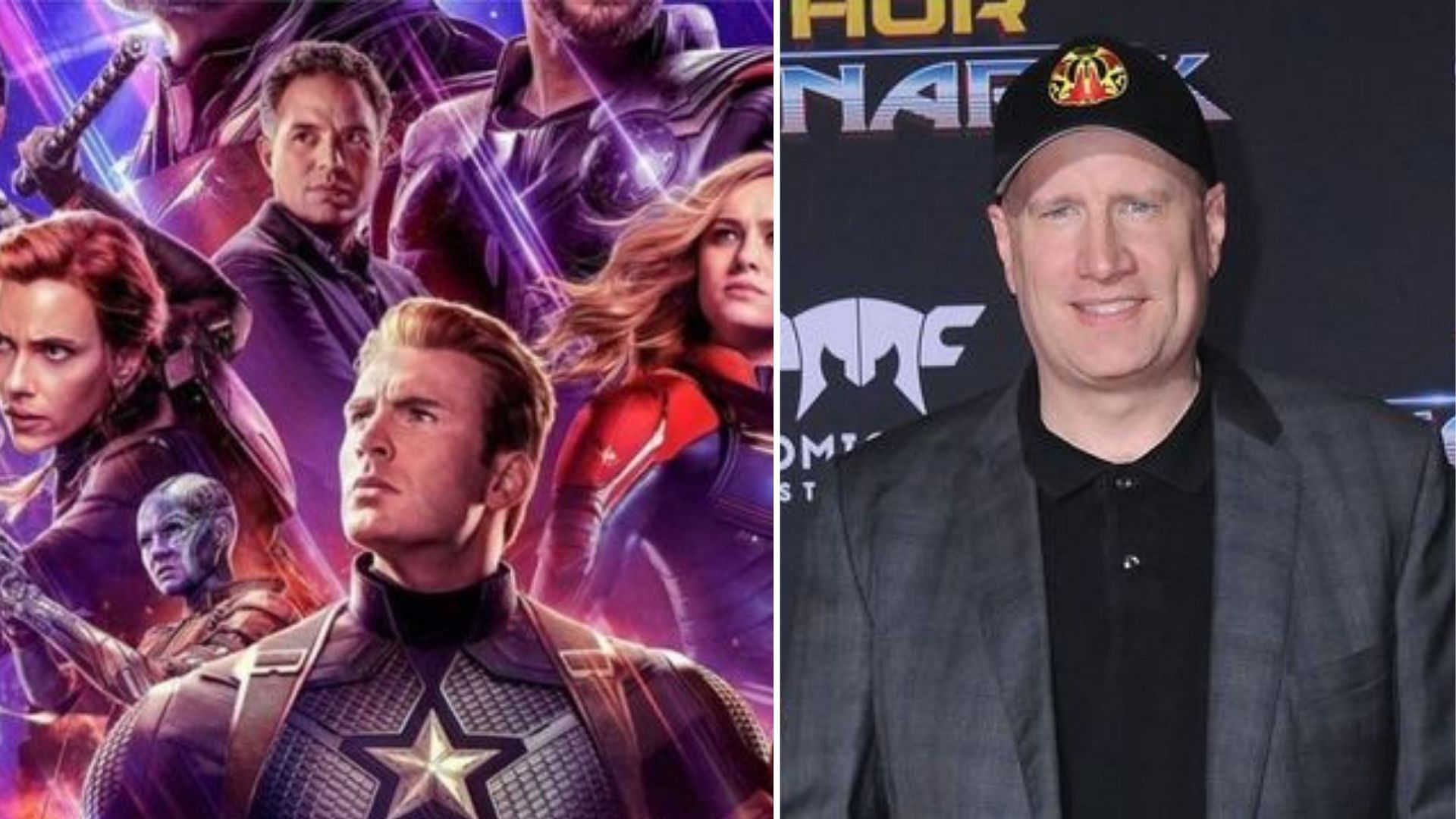 A poster of <i>Avengers Endgame</i>; Marvel boss Kevin Feige.