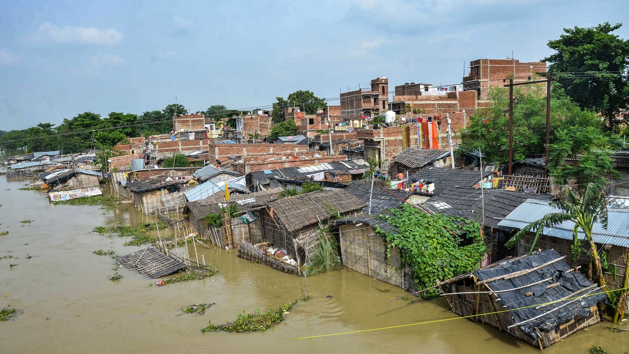 A view of a flooded village following incessant monsoon rains, in Muzaffarpur district in Bihar.