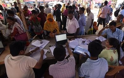 Nagaon: Residents whose names were left out in the draft National Register of Citizens (NRC) get their documents checked during an appeal hearing against the non-inclusion of names at an NRC office in Assam