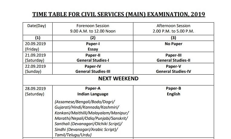 UPSC will be conducting the mains examination from 20 September to 29 September 2019.