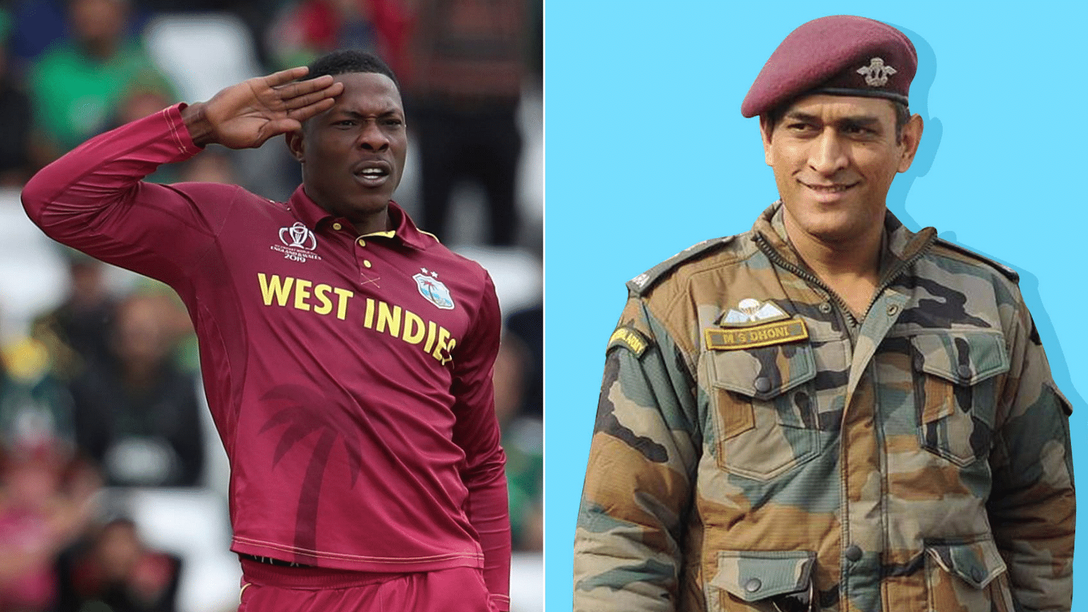 West Indies pacer Sheldon Cottrell has praised veteran Indian wicketkeeper-batsman MS Dhoni for his dedication and love for the Indian Army.