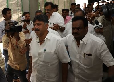 Bengaluru: Karnataka Cabinet Minister D.K. Shivakumar arrives at the state assembly to meet the rebel MLAs of Congress and JD-S who had reached there to submit their resignations to the Assembly Speaker, in Bengaluru on July 6, 2019. (Photo: IANS)