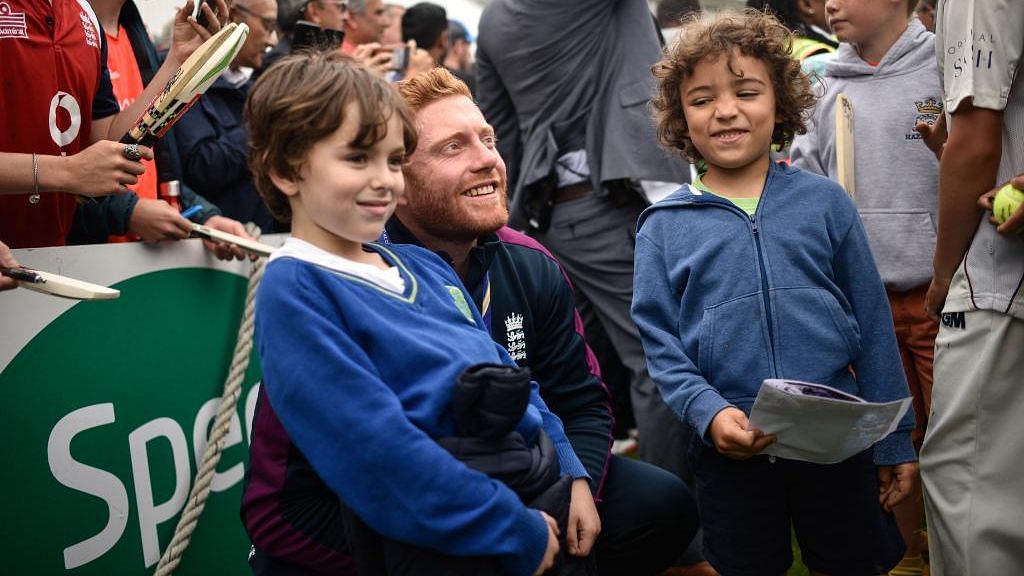 England wicketkeeper batsman Jonny Bairstow gets clicked with young children after England’s World Cup win.