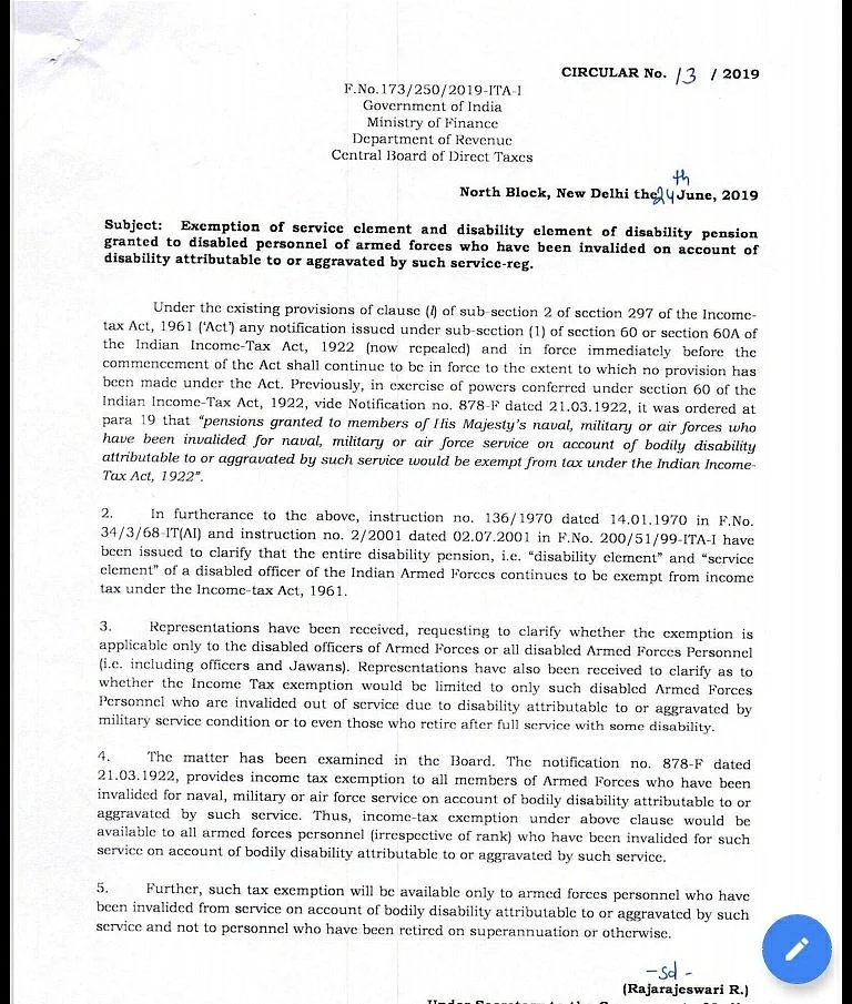 The Ministry of Finance circular on 24 June that announces a tax on disability pension.