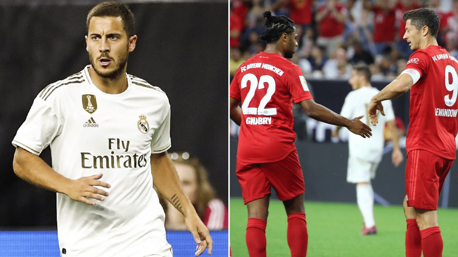 Goals from Corentin Tolisso, Robert Lewandowski and Serge Gnabry spoiled Eden Hazard’s Real Madrid debut.