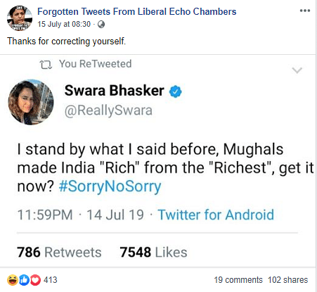 Did historian Romila Thapar tweet that Mughals made her rich? No, it’s an edited photo.