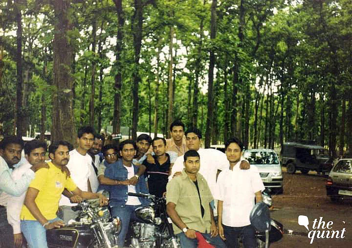 A bike aficionado, Mahendra Singh Dhoni (in blue jacket) is seen seated on one with friends.