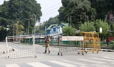 Restrictions imposed in Srinagar. (Photo: IANS)
