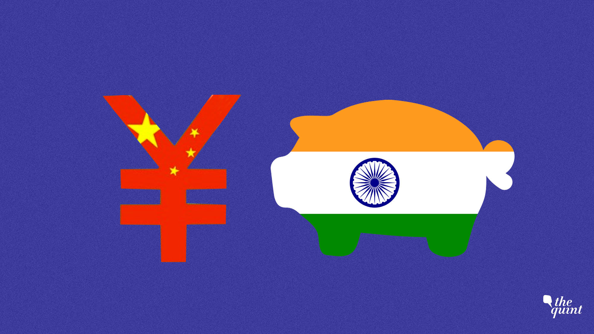 Image of the Chinese currency, Yen, and the Indian flag on a piggy bank, used for representational purposes.