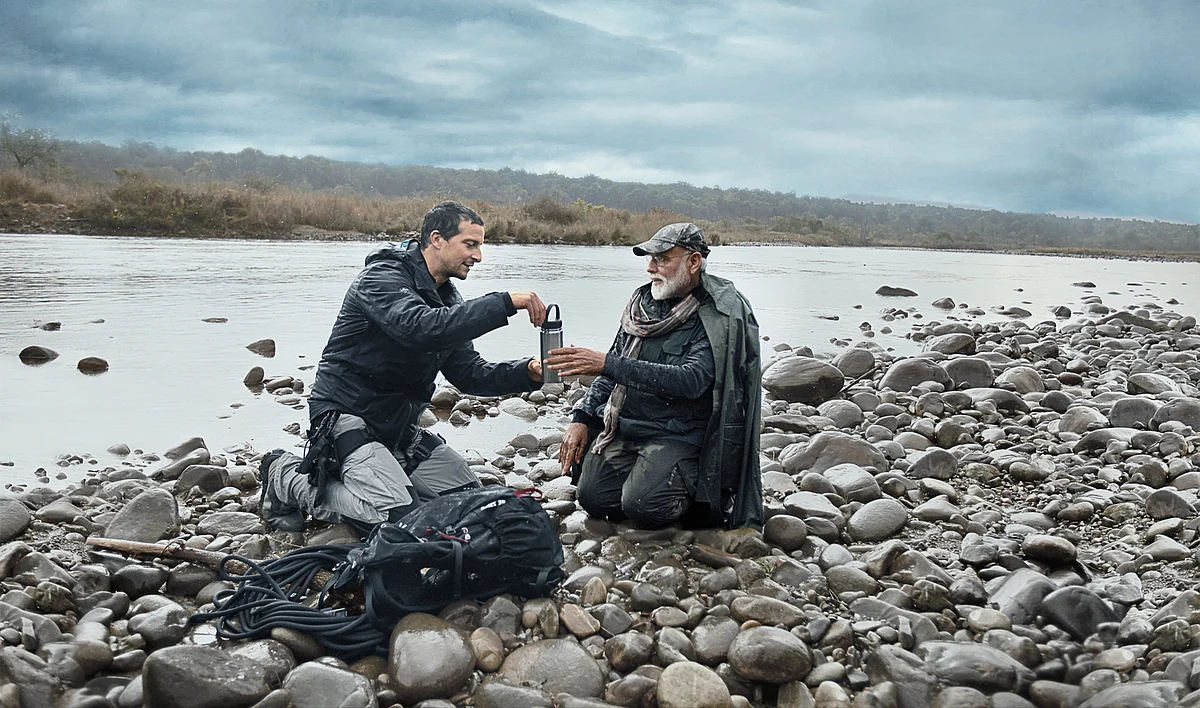 PM Modi and host of ‘Man vs Wild’ Bear Grylls during the shooting of an episode.