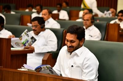 Amaravati: Andhra Pradesh Chief Minister Y.S. Jagan Mohan Reddy during the presentation of the annual state Budget 2019-20 by Finance Minister Buggana Rajendranath at the Legislative Assembly, in Amaravati on July 12, 2019. (Photo: IANS)