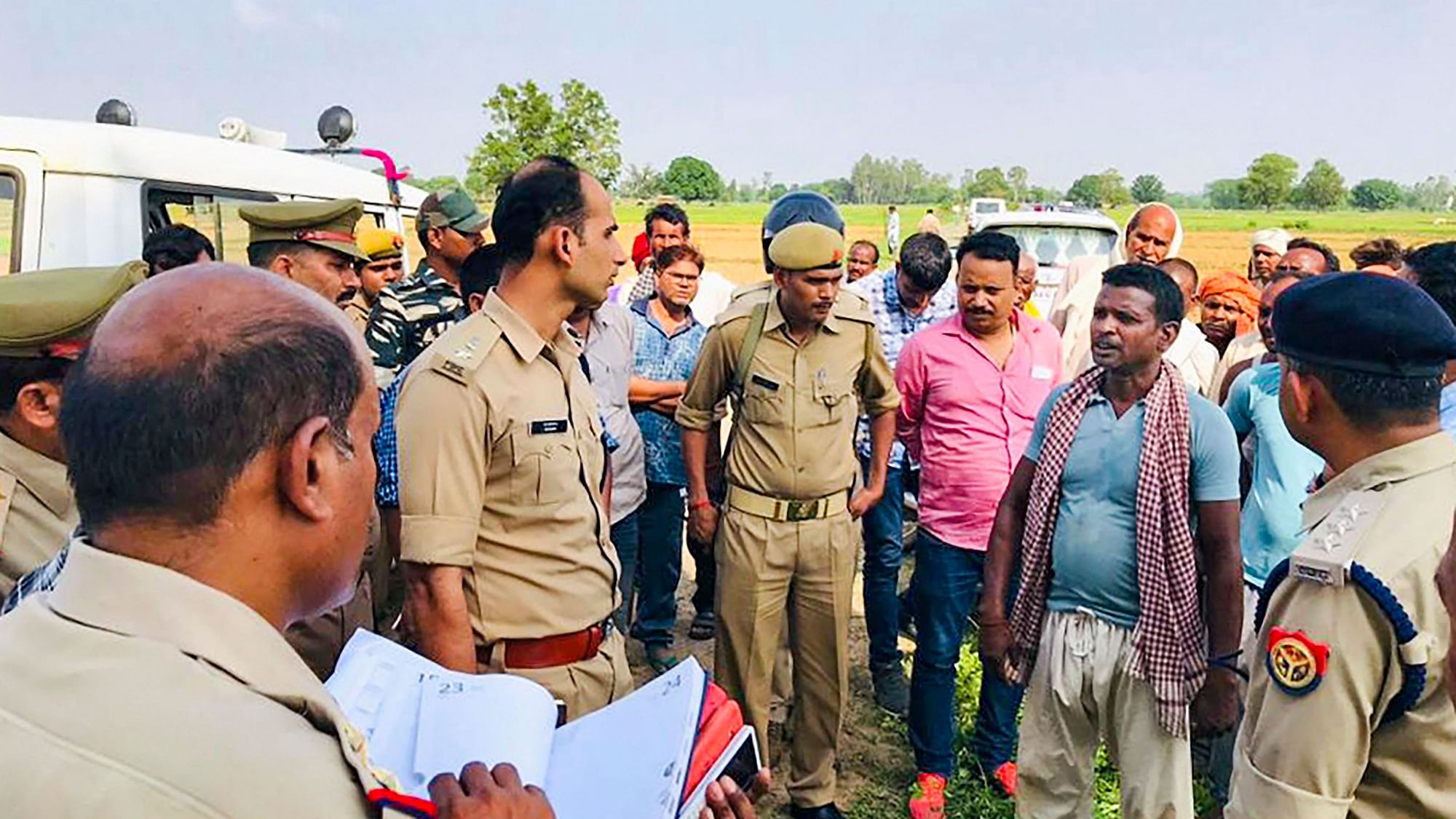 SP Salman Taj Patil visits the site of the massacre, over property dispute, in Sonbhadra district.
