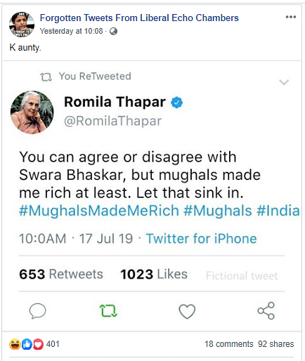 Did historian Romila Thapar tweet that Mughals made her rich? No, it’s an edited photo.