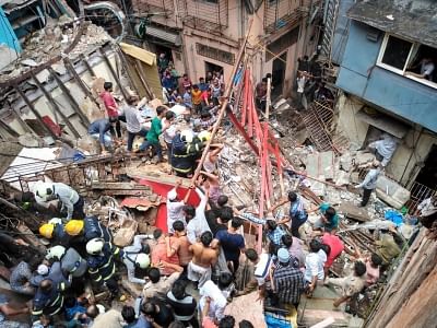 Mumbai: Rescue operations underway at Kesarbai building - a four-storey building that collapsed in south Mumbai