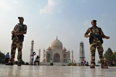 Agra:  Security beefed up at Taj Mahal ahead of Eid in Agra on June 25, 2017. (Photo: IANS)