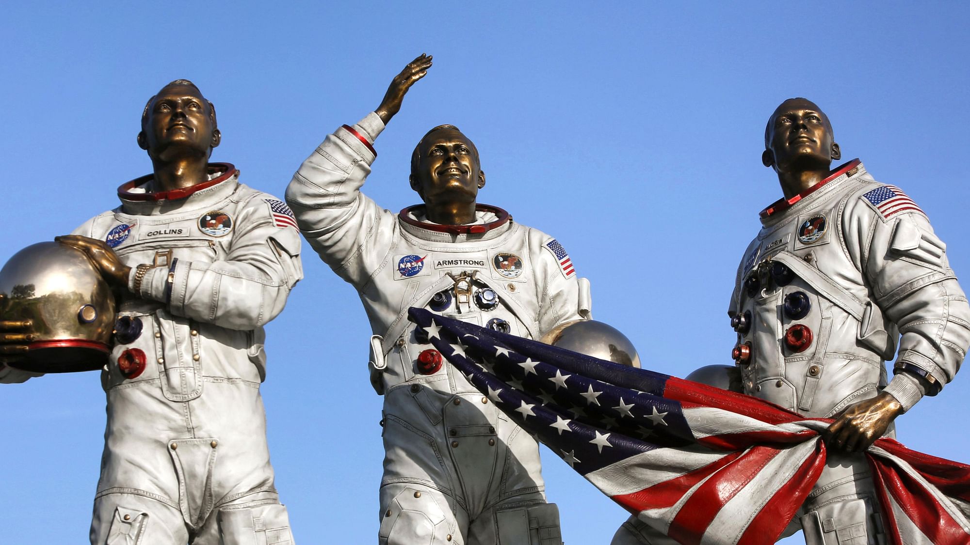 A sculpture of Neil Armstrong, Buzz Aldrin and Mike Collins at NASA’s Kennedy Space Centre.