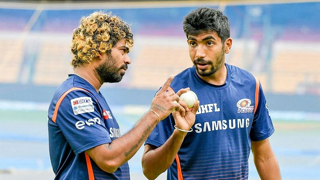 Lasith Malinga and Jasprit Bumrah during a Mumbai Indians training session.
