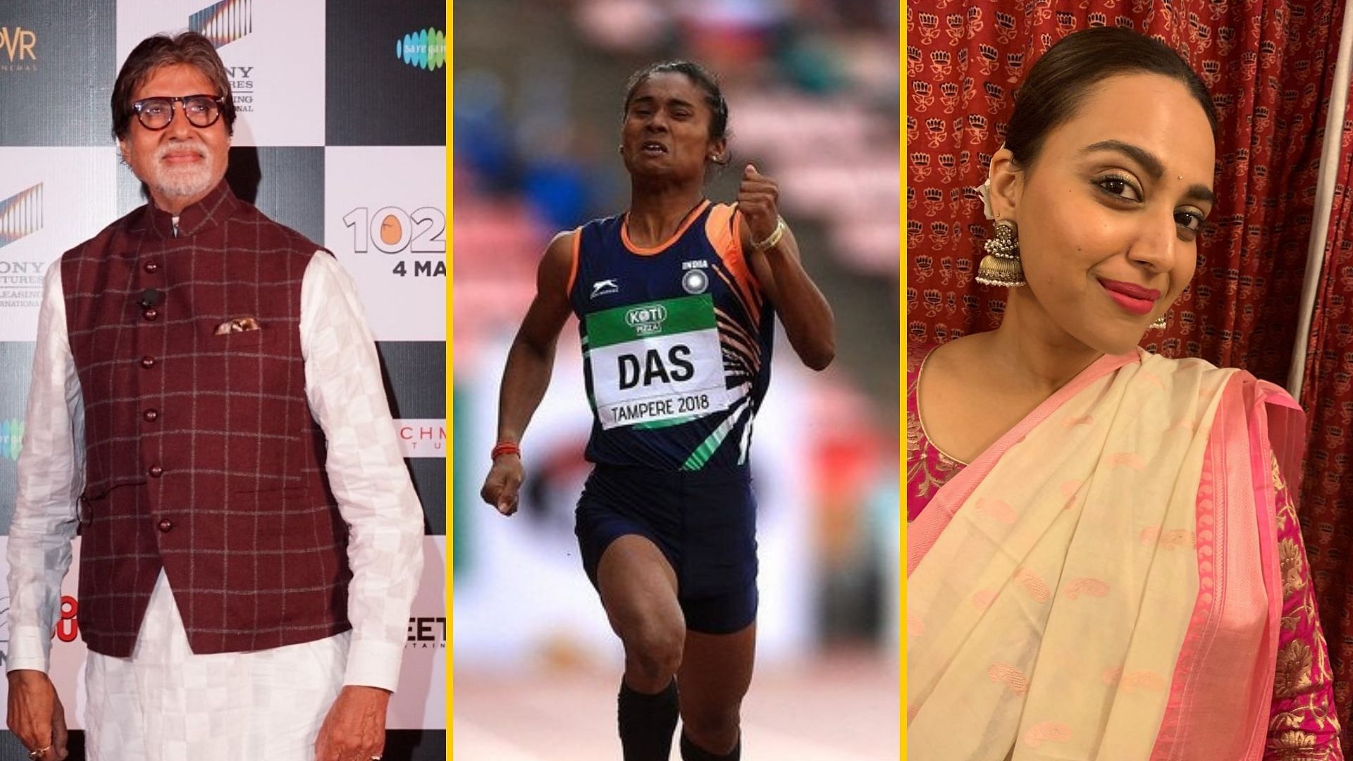 Amitabh Bachchan, Swara Bhasker and other Bollywood celebs have congratulated Hima Das on her 5th gold medal in a month.