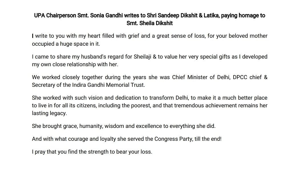 Sheila Dikshit passed away in Delhi at  81.  Leaders across political spectrum mourn her demise.