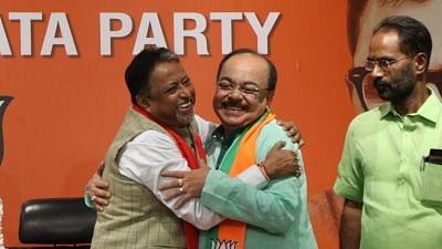 New Delhi: Former Kolkata Municipal Corporation mayor and TMC MLA Sovan Chatterjee joins the BJP in the presence of party leader Mukul Roy at the party headquarters.