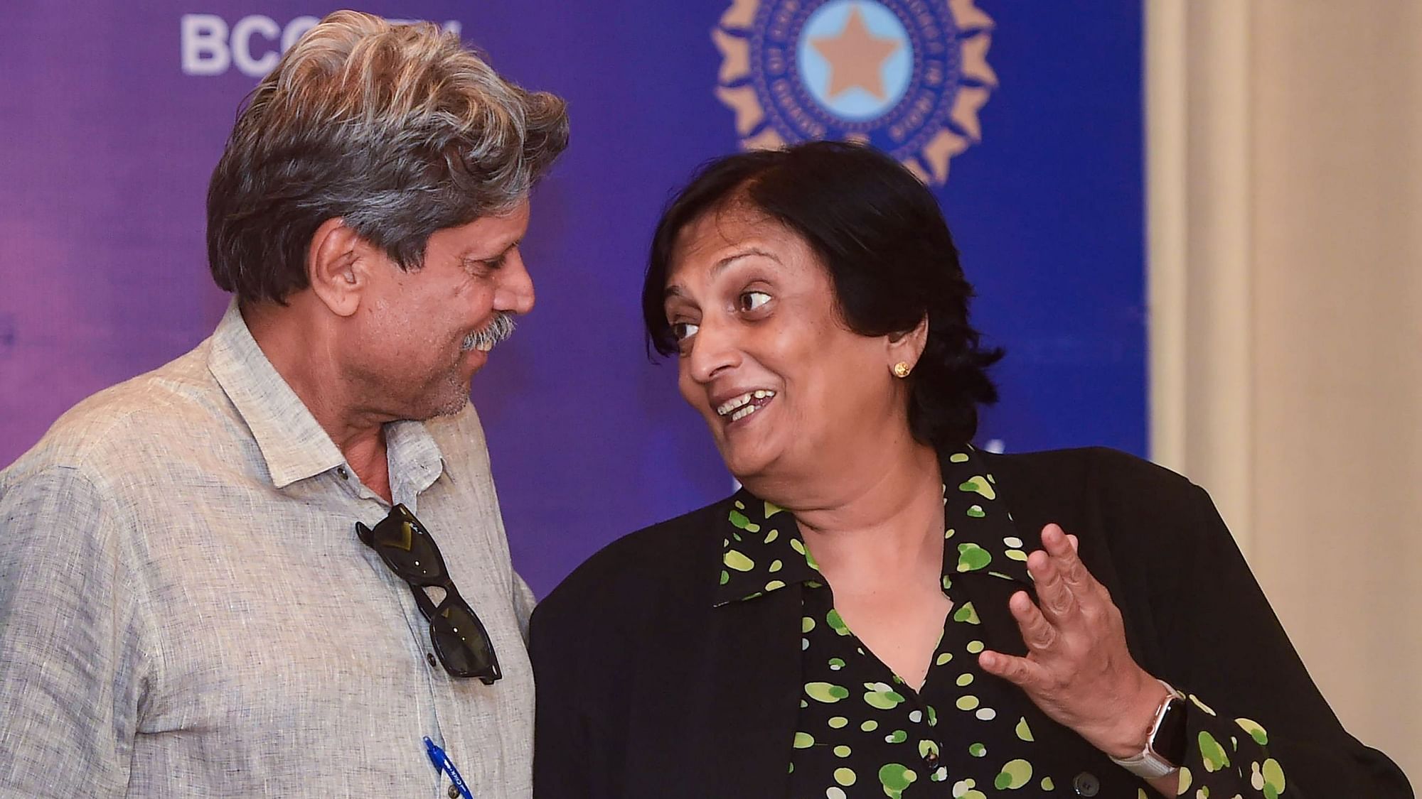 CAC members Kapil Dev (left) and Shantha Rangaswamy in Mumbai on Friday, 16 August.