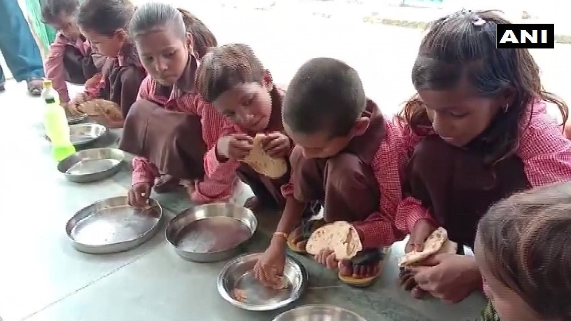 Primary school children in Mirzapur were served rotis and salt as their mid-day meal