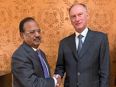 New Delhi: National Security Advisor Ajit Doval meets his Russian counterpart Nikolai Patrushev in Moscow. (Photo: IANS)