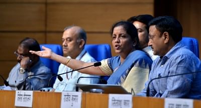 New Delhi: Union Finance and Corporate Affairs Minister Nirmala Sitharaman addresses a press conference in New Delhi on Aug 23, 2019. (Photo: IANS)