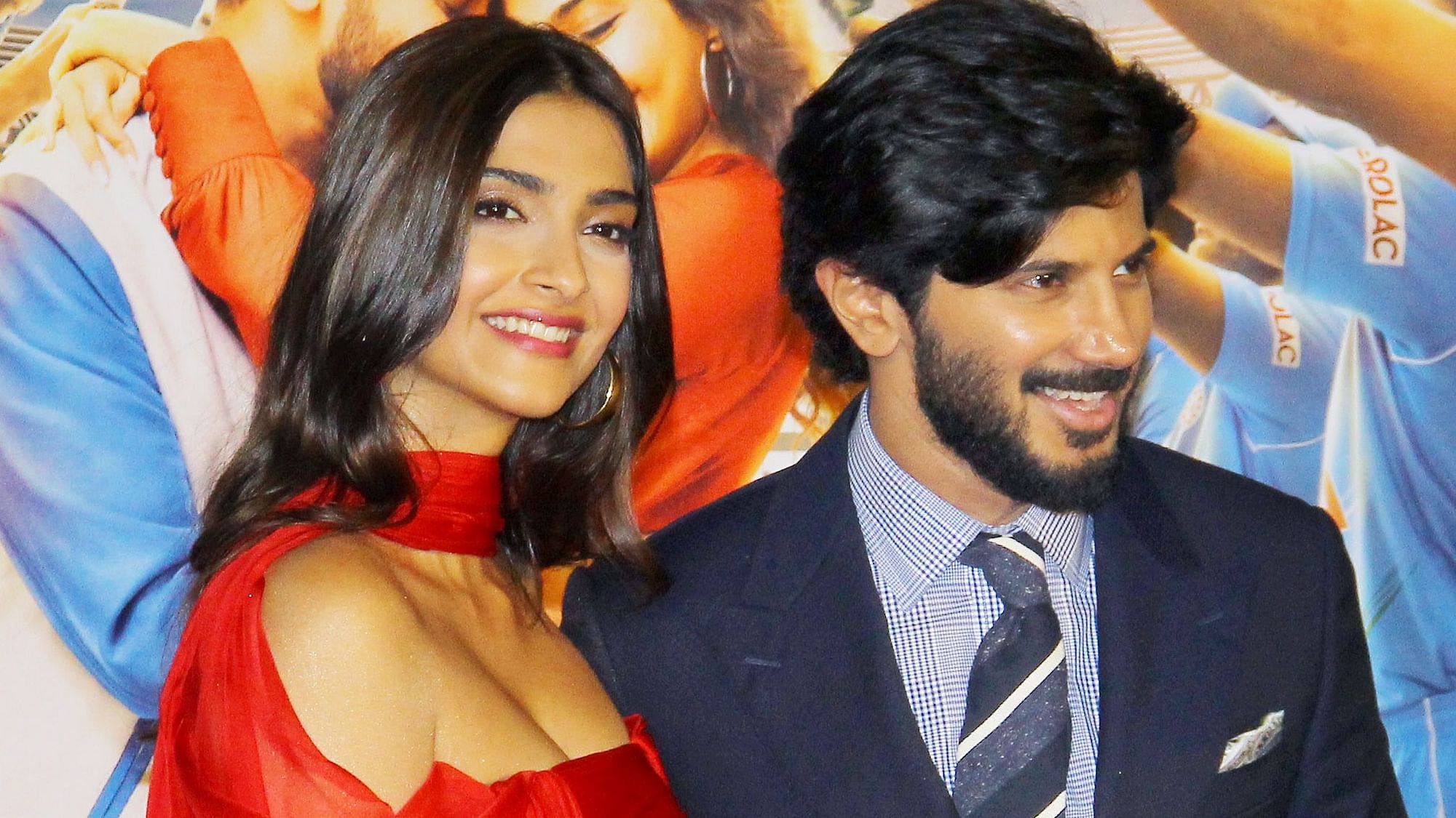 Sonam K Ahuja and Dulquer Salmaan at the trailer launch of <i>The Zoya Factor. </i>