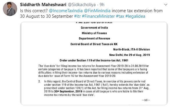 Income tax returns must be filed by the existing deadline of 31 August 2019.