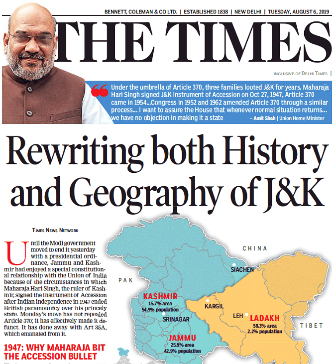 The Tribune stated that India has stripped ‘Occupied Kashmir’ of its special status and revoked property curbs.