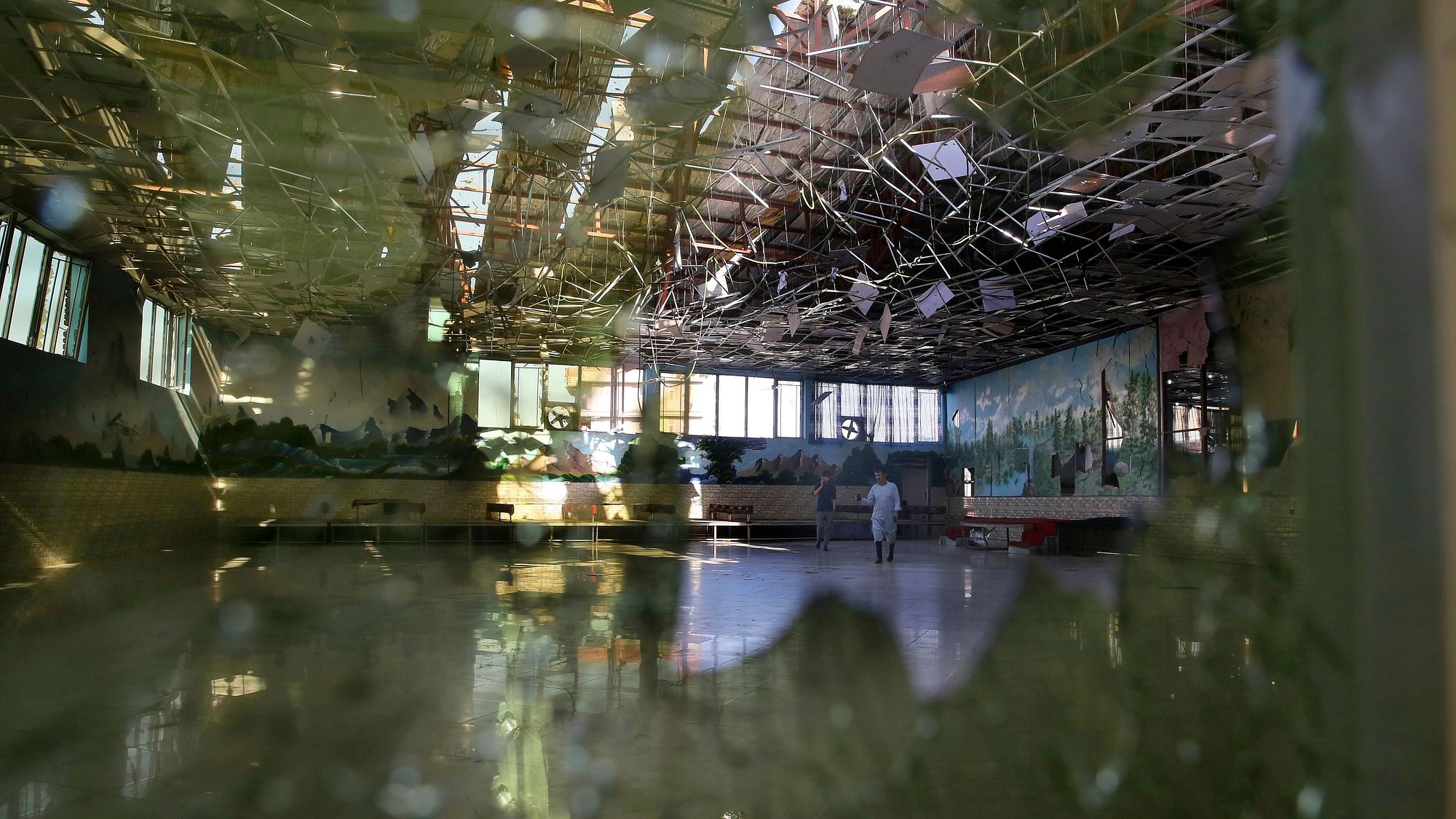 Damage of the Dubai City wedding hall is seen after the explosion in Kabul