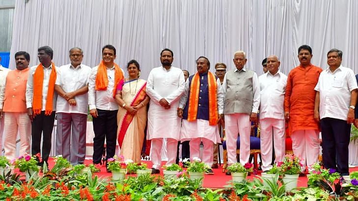 CM Yediyurappa along with some of his Cabinet ministers on 20 August.