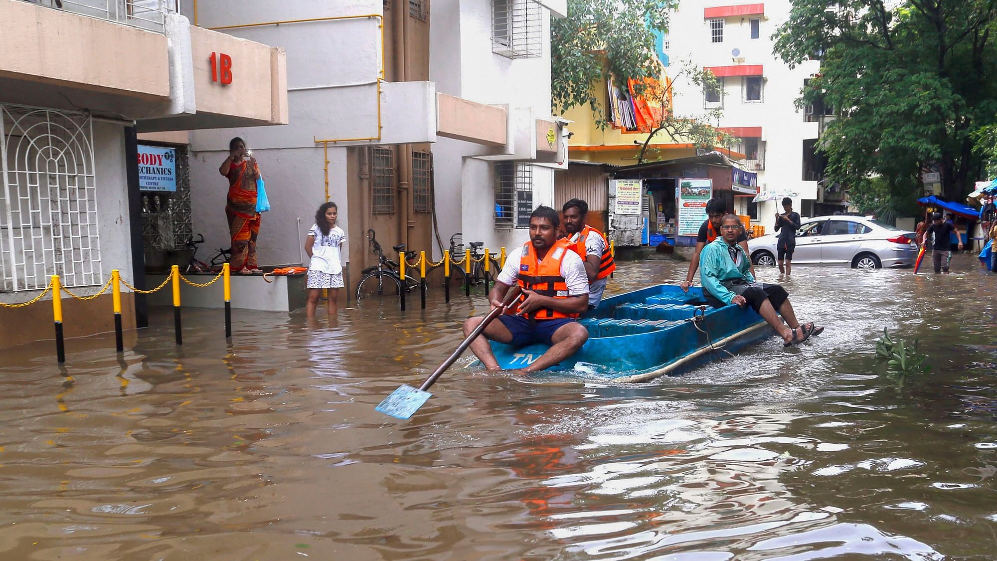 A waterlogged street in Thane after heavy rains on 3 August.