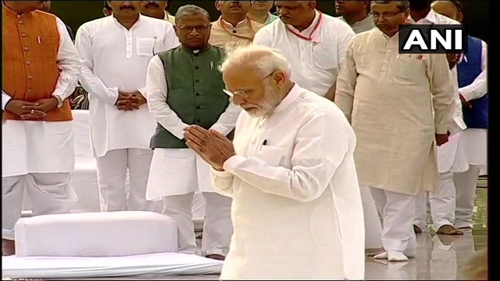 PM Modi pays his respects to Atal Bihari Vajpayee on his first death anniversary.