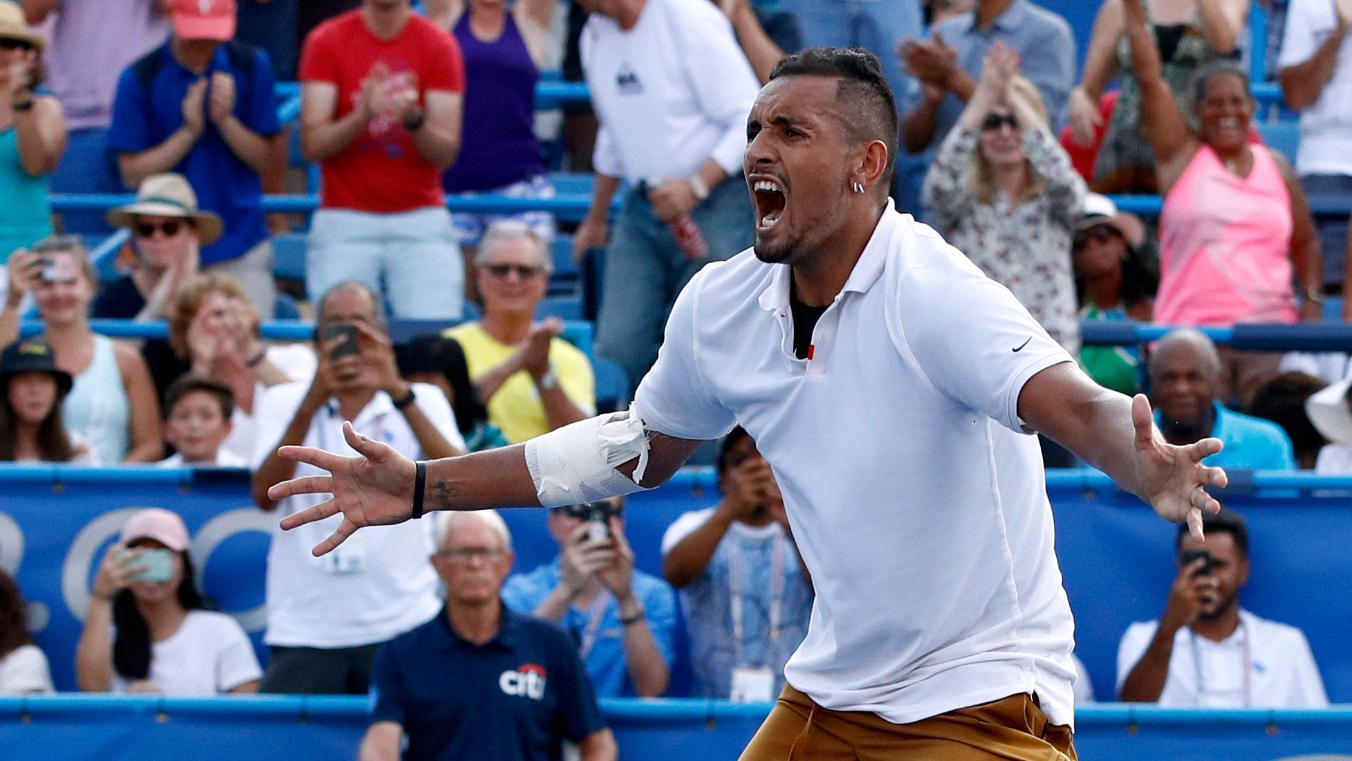 Nick Kyrgios was fined $113,000 by the ATP for expletive-filled outbursts in which he smashed rackets.