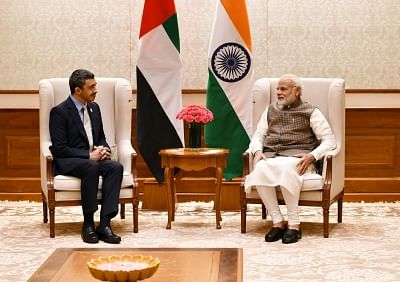 New Delhi:  UAE Foreign Minister H.H. Sheikh Abdullah bin Zayed Al Nahyan calls on Prime Minister Narendra Modi in New Delhi, on June 25, 2018. (Photo: IANS/PIB)