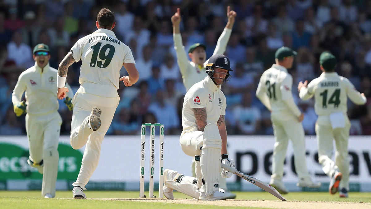 Ben Stokes chased after a very wide one from Pattinson, only to nick it behind.