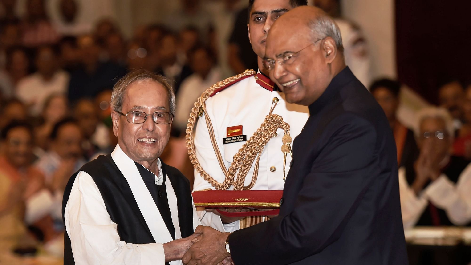 Pranab Mukherjee was conferred the Bharat Ratna, along with Late Bhupen Hazarika and Late Nanaji Deshmukh