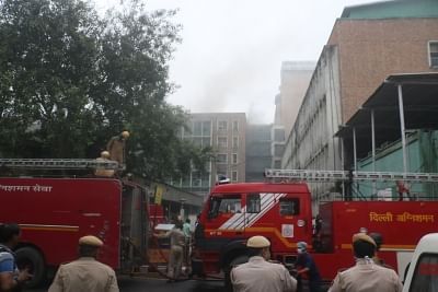 New Delhi: Firefighting operations underway at AIIMS hospital where a fire broke out on two floors of the building, in New Delhi on Aug 17, 2019. No casualties have been reported so far. (Photo: IANS)