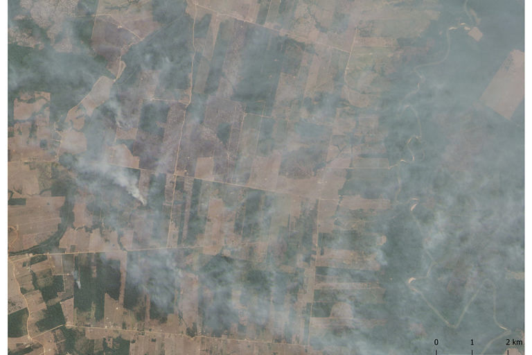 Planet image of fires in the Amazon at GPS point -9.55, -63.75. &nbsp;