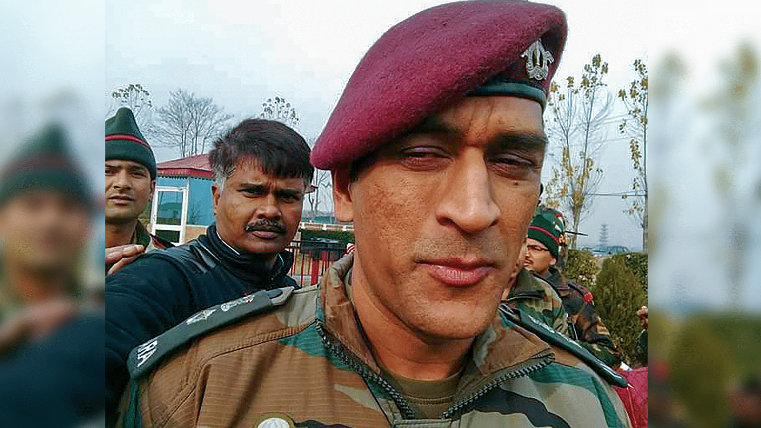 Indian cricketer MS Dhoni, an honorary lieutenant colonel in the Territorial Army is seen donning the army outfit in Srinagar.