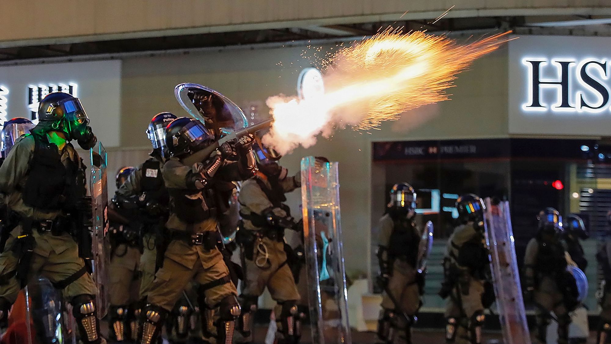 Police fire tear gas during the anti-extradition bill protest in Hong Kong.