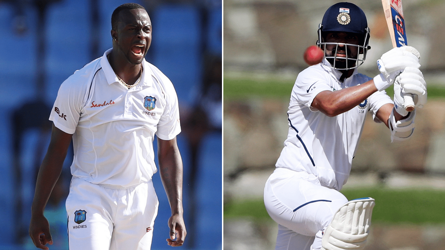 Kemar Roach (left) finished with 4/66  while Ajinkya scored 81 in India’s first innings.