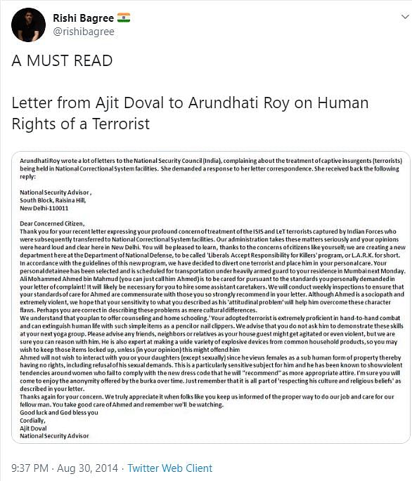 The same letter, attributed to different people, which appears to be satirical, has gone viral time and again. 