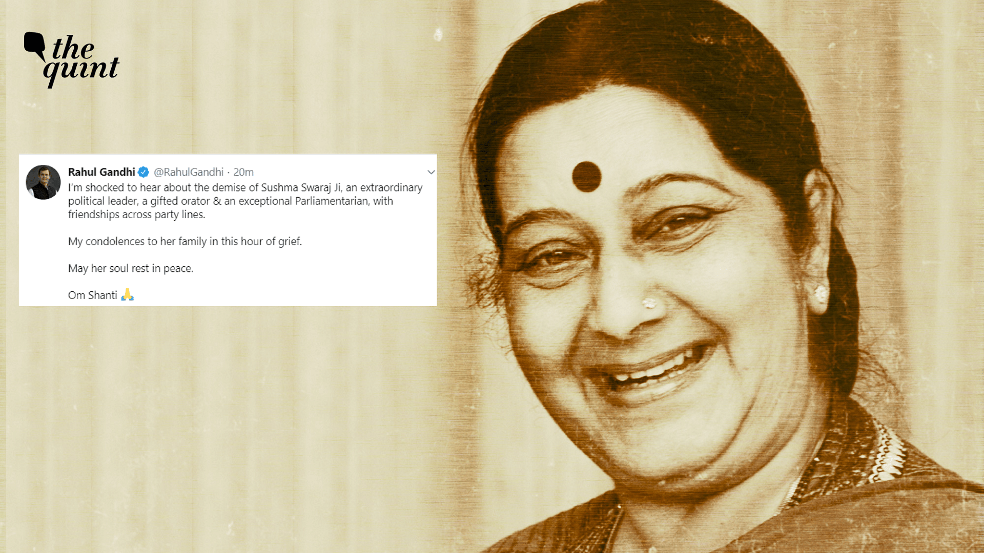 Rahul Gandhi said Swaraj was an extraordinary political leader, a gifted orator and an exceptional Parliamentarian.